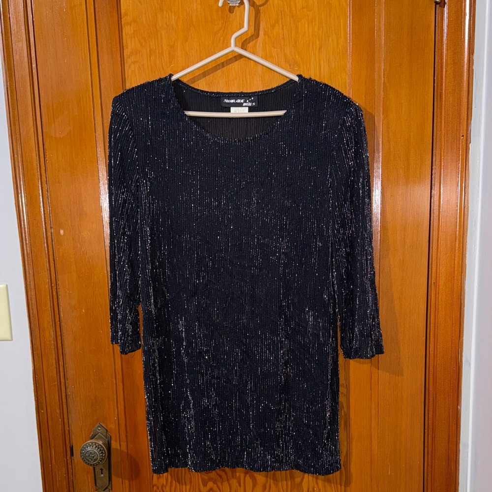 Smair Aide Nites  Black Mini Dress with Silver Sparkle